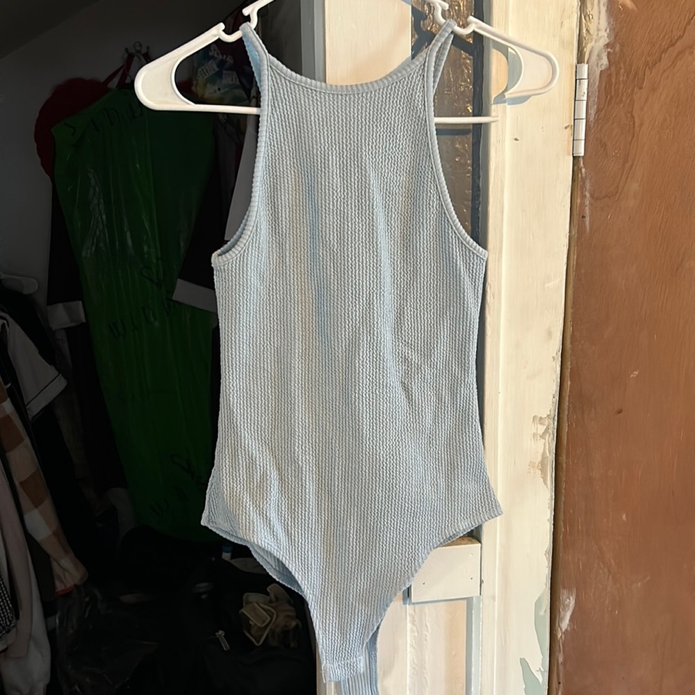 Sky blue thong bodysuit